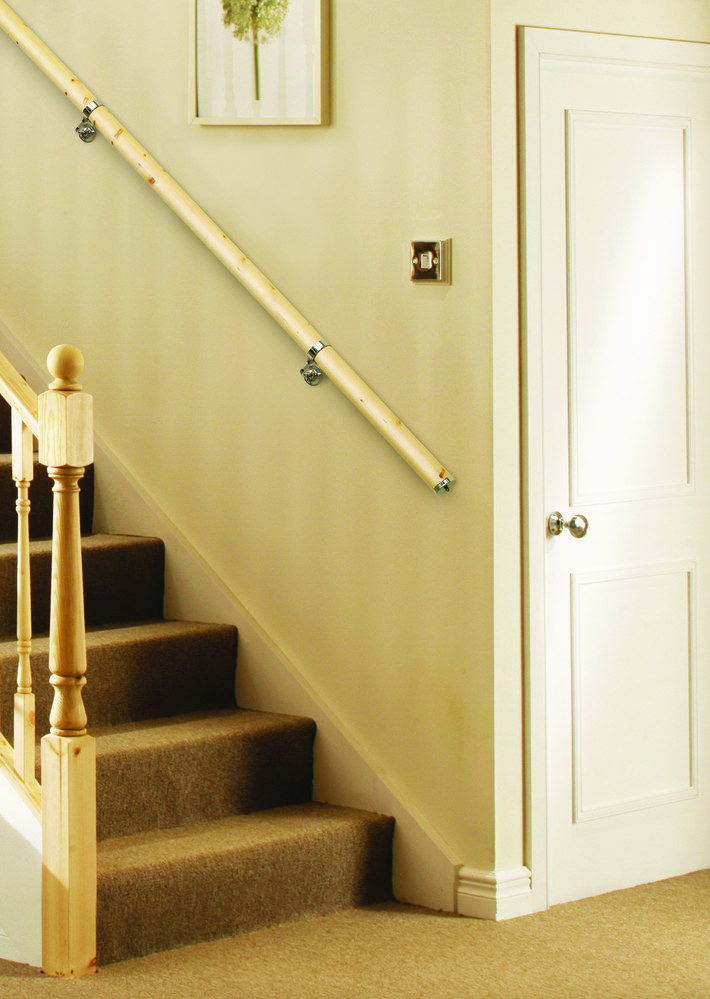 Kit05 Hero Shot_ Pine unfinished handrail with silver effect brackets